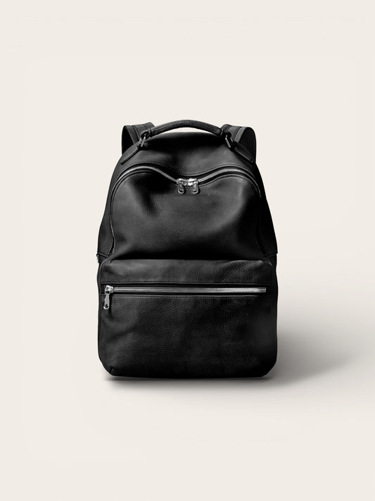 Runwell Leather Backpack in Black — Sleek Full-Grain Daily Essential