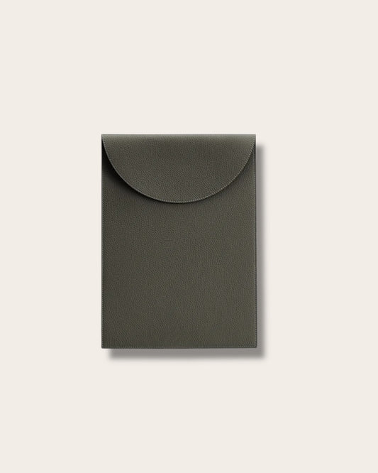 The Convertible Leather Laptop Sleeve (13-14 inch) in Dark Olive — Sculpted Italian Full-Grain Leather Case